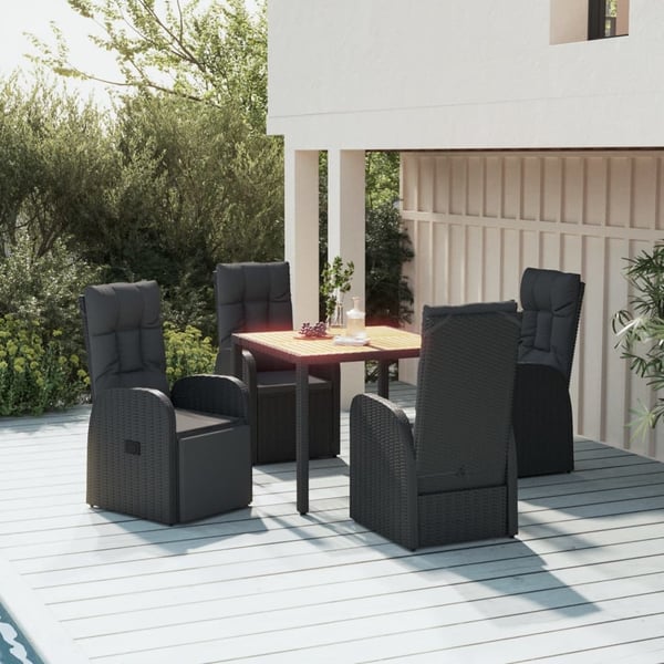 vidaXL spisebordssæt til haven 5 dele med hynder polyrattan sort