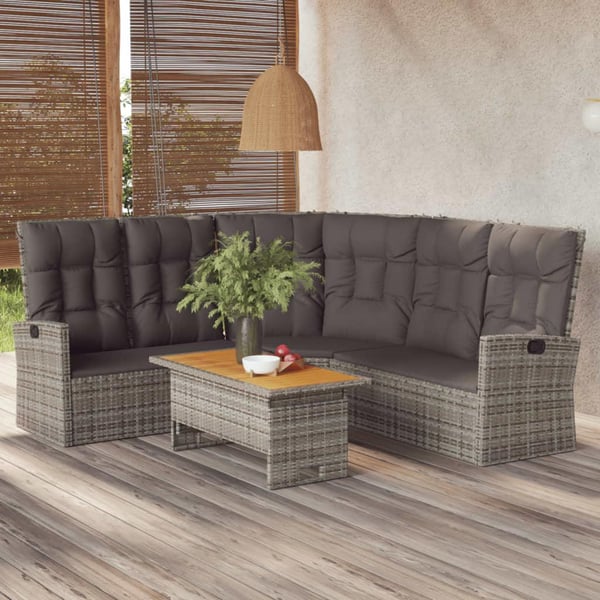 vidaXL hjørnemodul til sofa med hynder polyrattan grå
