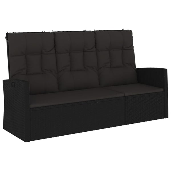 vidaXL havebænk med hynder 173 cm polyrattan sort