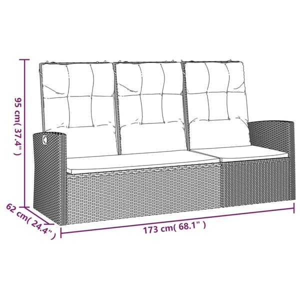 vidaXL havebænk med hynder 173 cm polyrattan sort