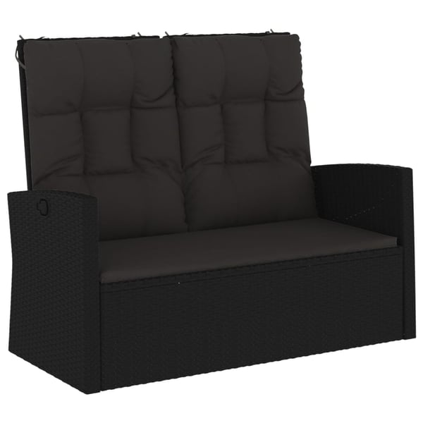 vidaXL havebænk med hynder 118 cm polyrattan sort