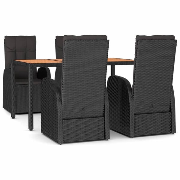 vidaXL spisebordssæt til haven 5 dele med hynder polyrattan sort