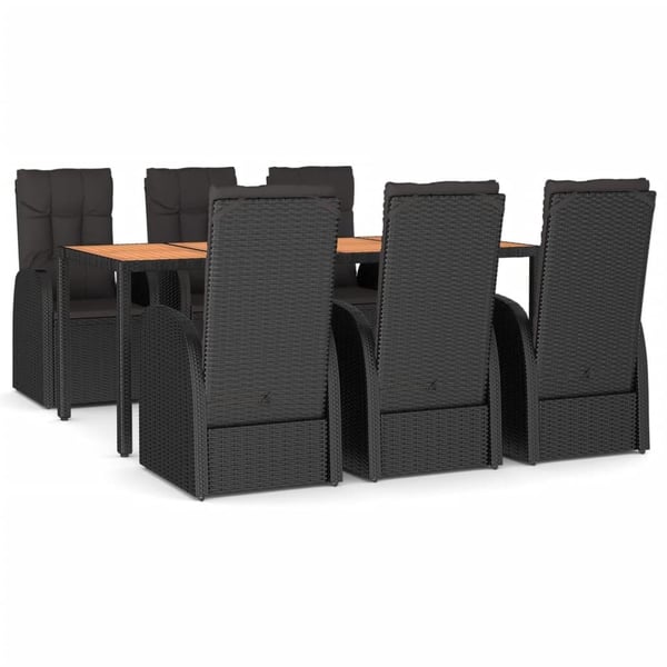 vidaXL spisebordssæt til haven 7 dele med hynder polyrattan sort