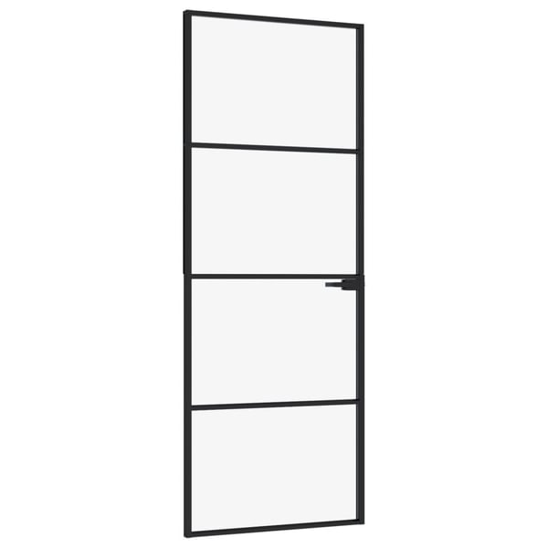 vidaXL Innerdør svart 76x201,5 cm herdet glass og aluminium slank