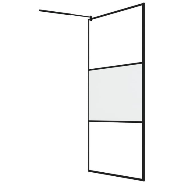 vidaXL Dusjvegg med hylle svart 115x195 cm ESG-glass og aluminium