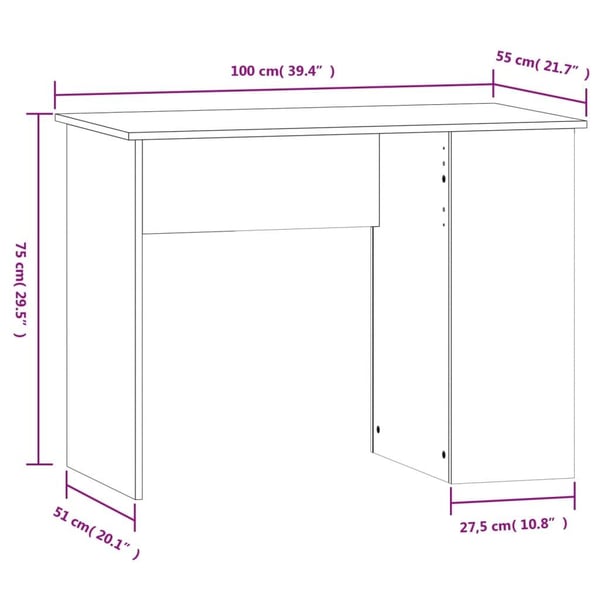 vidaXL Skrivebord svart 100x55x75 cm konstruert tre