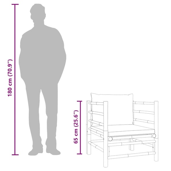 vidaXL Soffa mittdel med ljusgråa dynor bambu