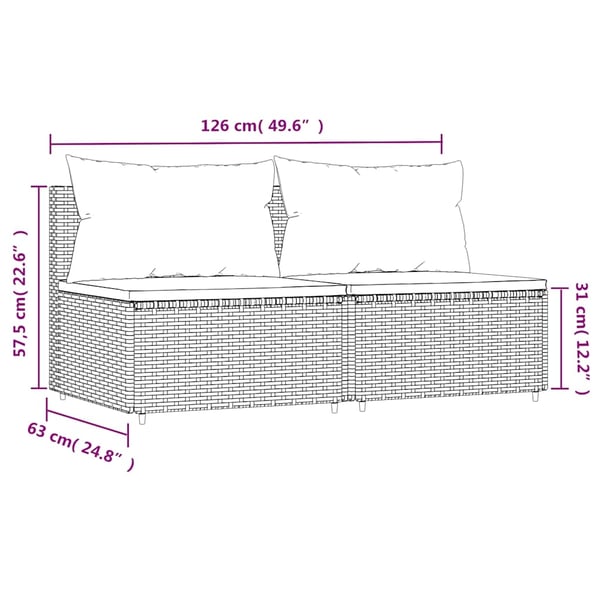 vidaXL midtermoduler til havesofa 2 stk. med hynder polyrattan brun