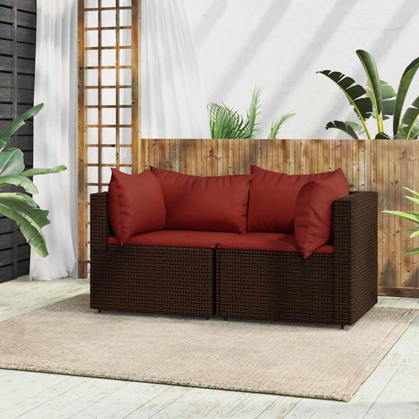 vidaXL hjørnemoduler til havesofa 2 stk. med hynder polyrattan brun