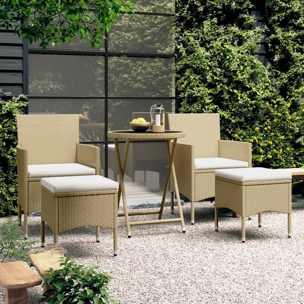 vidaXL bistrosæt til haven 5 dele polyrattan og hærdet glas beige