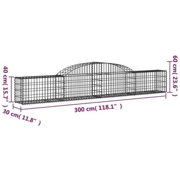 vidaXL buet gabionkurv 300x30x40/60 cm galvaniseret jern
