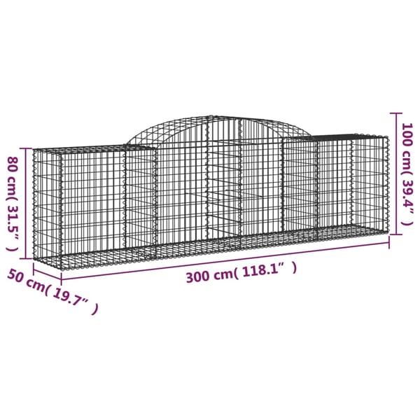 vidaXL Gabionkurv buet 300x50x80/100 cm galvanisert jern