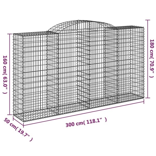 vidaXL Gabionkurv buet 300x50x160/180 cm galvanisert jern