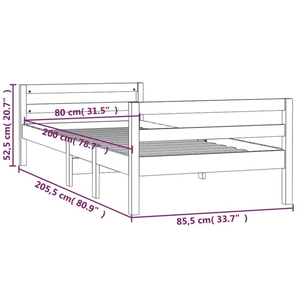 vidaXL Sängynrunko ilman patjaa 80x200 cm täysi mänty