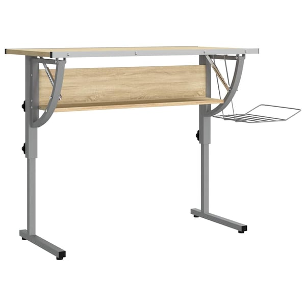 vidaXL skrivebord 110x53x(58-87) cm konstrueret træ stål sonoma-eg grå