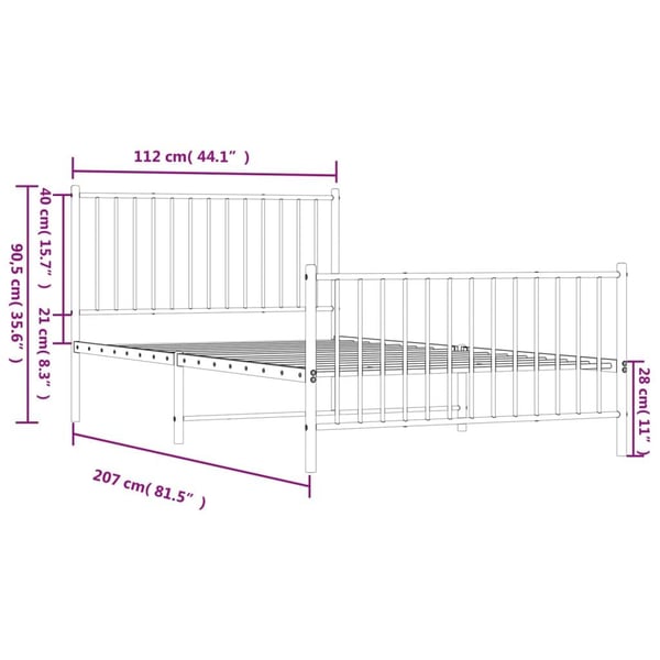 vidaXL Sängram med huvudgavel och fotgavel vit metall 107x203 cm
