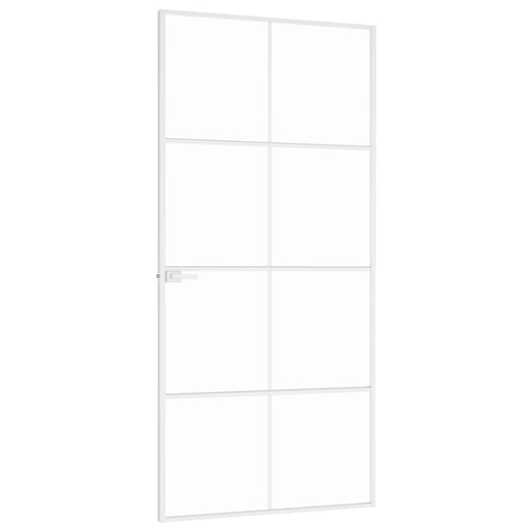 vidaXL Innerdør hvit 93x201,5 cm herdet glass og aluminium slank