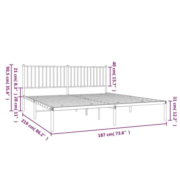 vidaXL Sengeramme i metall med hodegavl hvit 183x213 cm