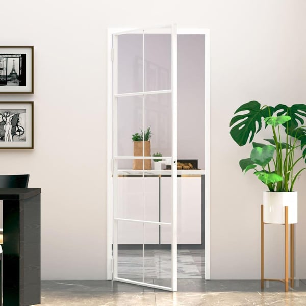 vidaXL Innerdør hvit 76x201,5 cm herdet glass og aluminium slank