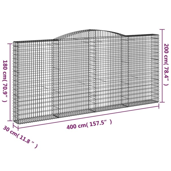vidaXL Gabionkurv buet 400x30x180/200 cm galvanisert jern