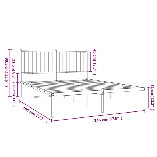 vidaXL Sengeramme i metall med hodegavl hvit 140x190 cm