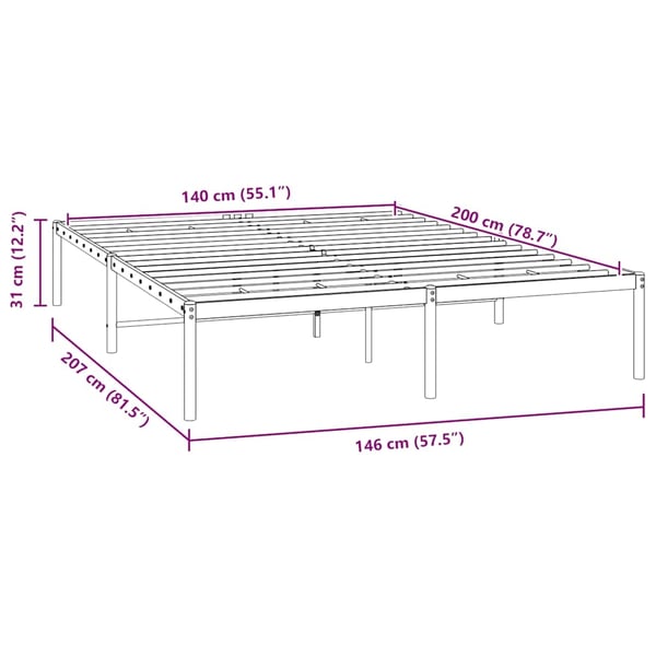 vidaXL Sengeramme i metall hvit 140x200 cm