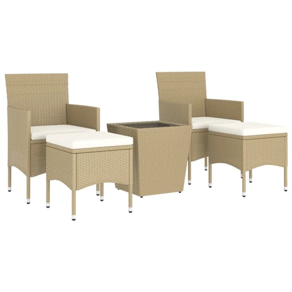 vidaXL bistrosæt til haven 5 dele polyrattan og hærdet glas beige