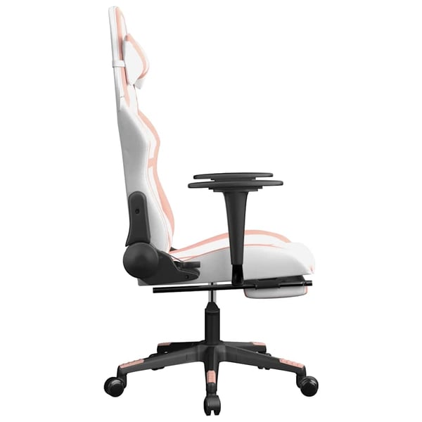vidaXL gamingstol m. massage og fodstøtte kunstlæder hvid og lyserød