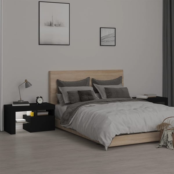 vidaXL sengeborde 2 stk. med LED-lys 70x36,5x40 cm sort