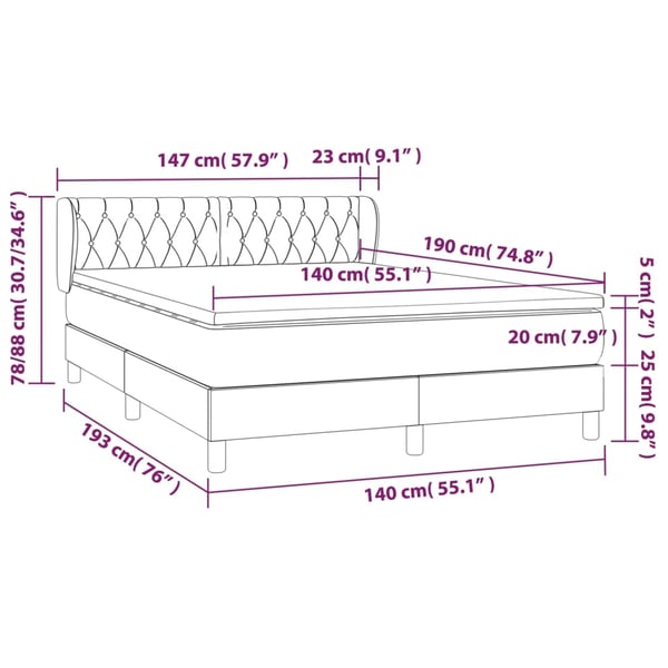 vidaXL kontinentalseng med madras 140x190 cm fløjl lyserød