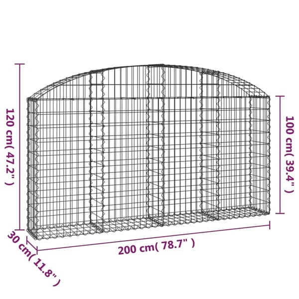 vidaXL Gabionkurv buet 200x30x100/120 cm galvanisert jern