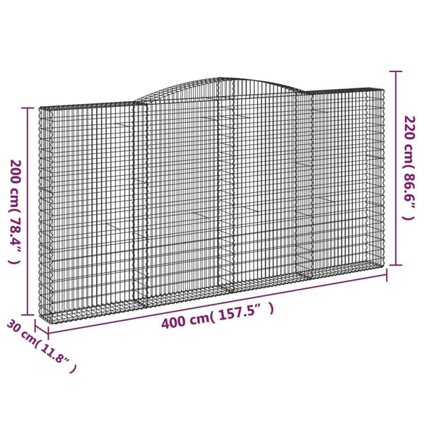 vidaXL buet gabionkurv 400x30x200/220 cm galvaniseret jern