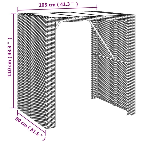 vidaXL Barbord med glassplate brun 105x80x110 cm polyrotting