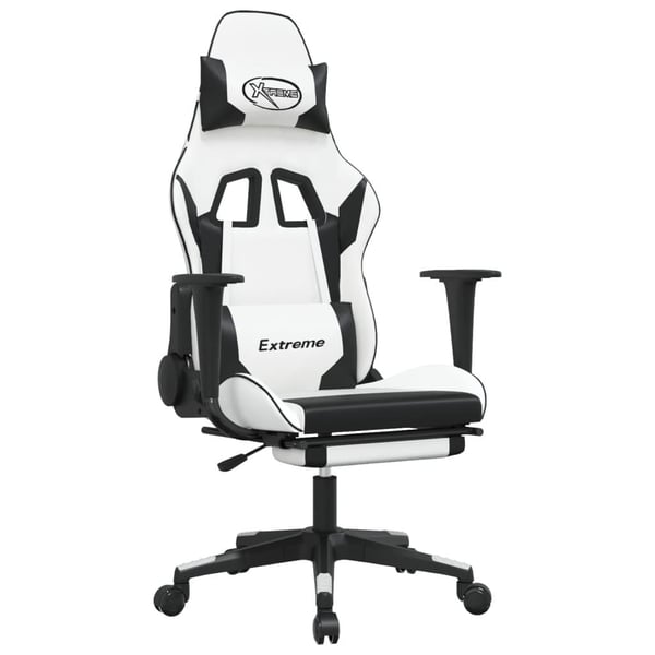 vidaXL Gamingstol med massage och fotstöd vit och svart konstläder