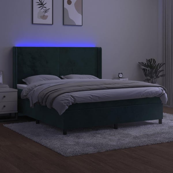 vidaXL kontinentalseng med LED-lys 160x200 cm fløjl mørkegrøn