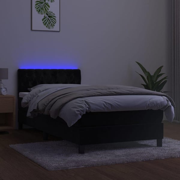 vidaXL kontinentalseng med LED-lys 100x200 cm fløjl sort