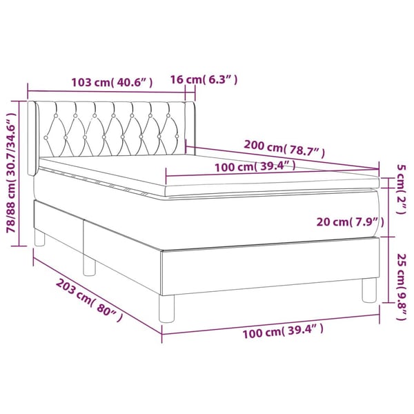 vidaXL kontinentalseng med madras 100x200 cm fløjl sort