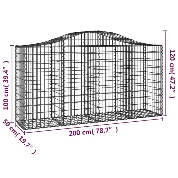 vidaXL Gabionkurver buede 18 stk 200x50x100/120 cm galvanisert jern