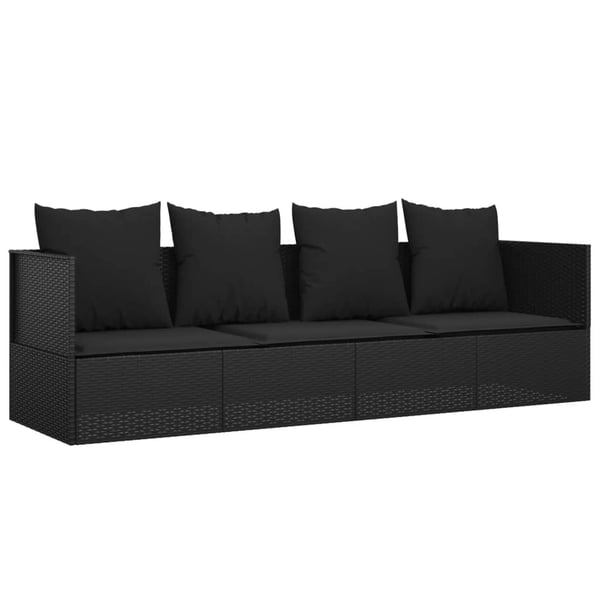 vidaXL udendørs loungesofa med hynder polyrattan sort