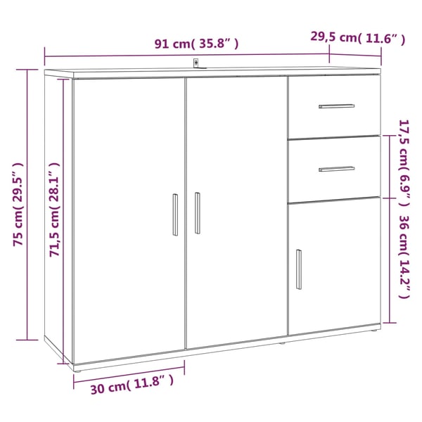 vidaXL Skjenk Sonoma eik 91x29,5x75 cm konstruert tre