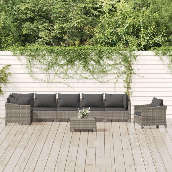 vidaXL loungesæt til haven 8 dele med hynder polyrattan grå