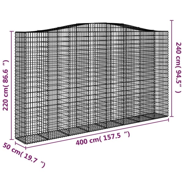 vidaXL Gabionkurver buede 8 stk 400x50x220/240 cm galvanisert jern