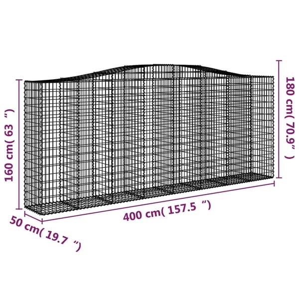 vidaXL buede gabionkurve 4 stk. 400x50x160/180 cm galvaniseret jern