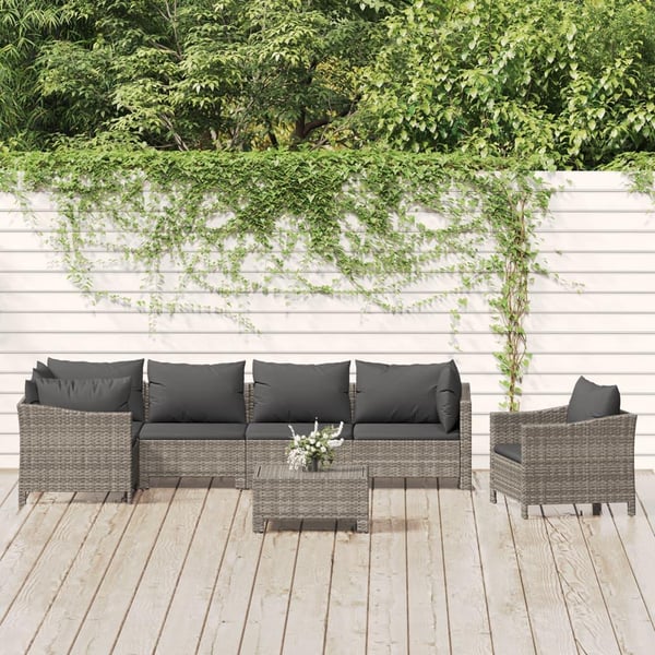 vidaXL loungesæt til haven 7 dele med hynder polyrattan grå