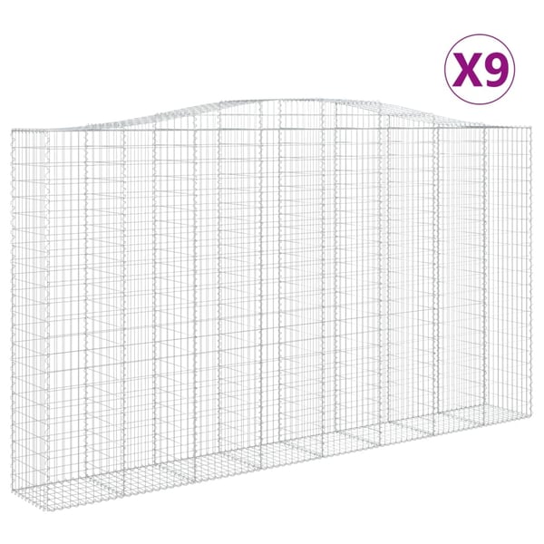 vidaXL buede gabionkurve 9 stk. 400x50x220/240 cm galvaniseret jern