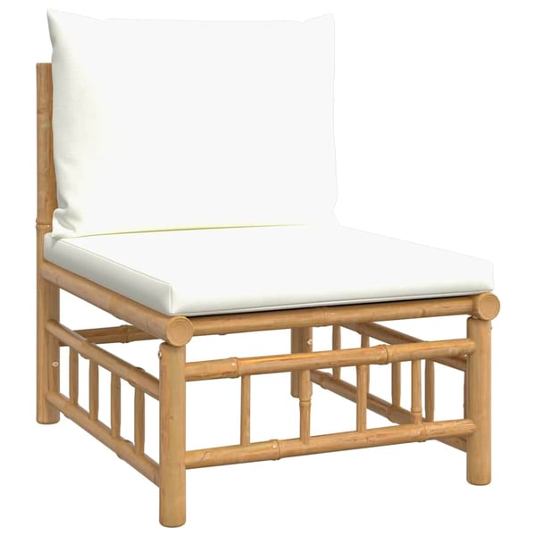 vidaXL midtermodul til havesofa med cremehvide hynder bambus