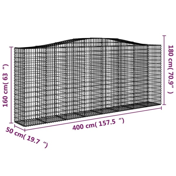 vidaXL buede gabionkurve 10 stk. 400x50x160/180 cm galvaniseret jern