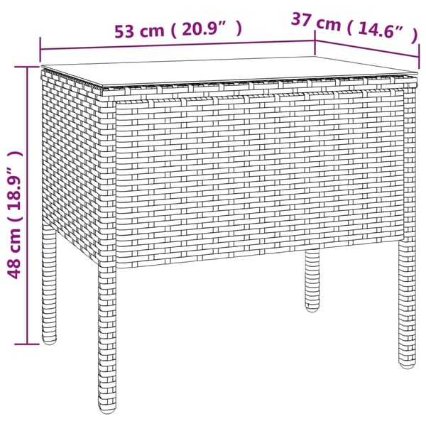 vidaXL sidebord 53x37x48 cm polyrattan og hærdet glas brun