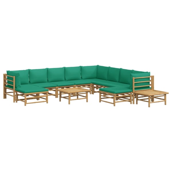 vidaXL Loungegrupp 12 delar gröna dynor bambu