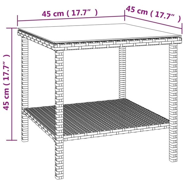 vidaXL sidebord 45x45x45 cm polyrattan og hærdet glas sort